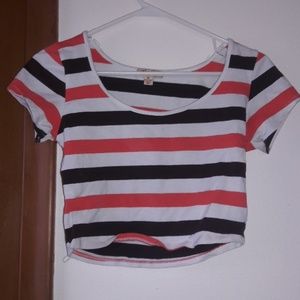 Brown pink and white stripes crop top